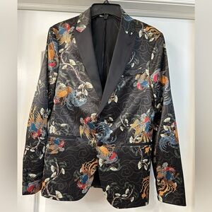 Zara Part Collection satin Asian themed print sports blazer/ jacket.